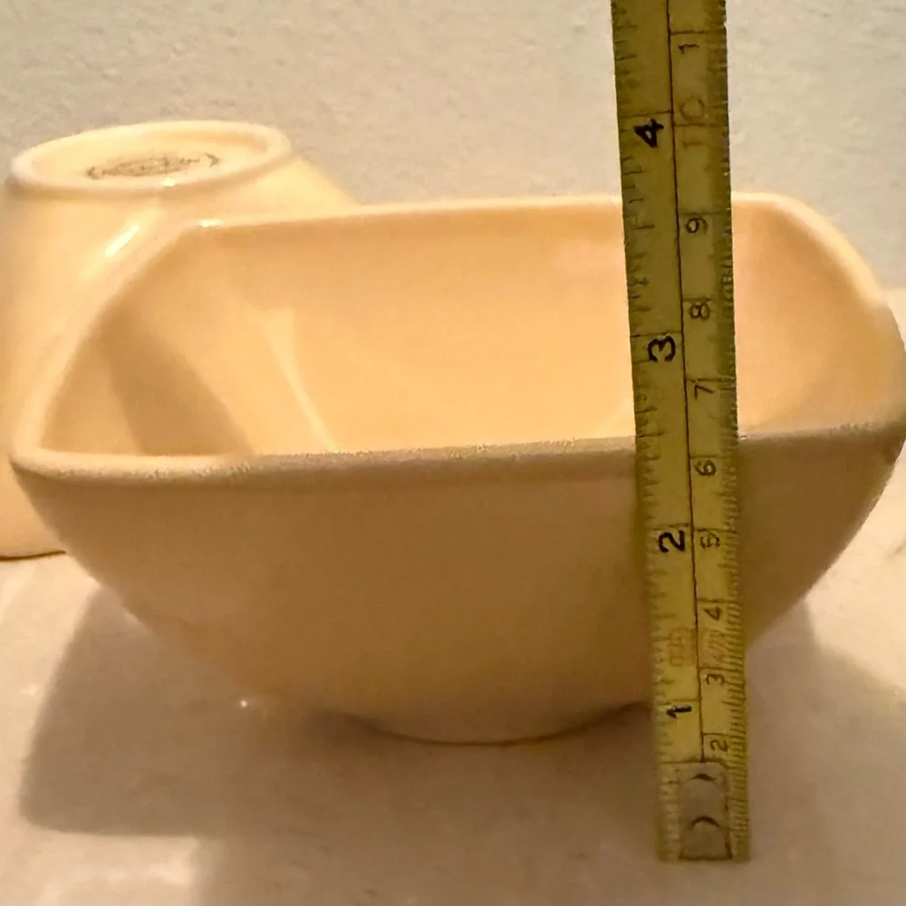 2 Sur La Table yellow 5” square bowls. New